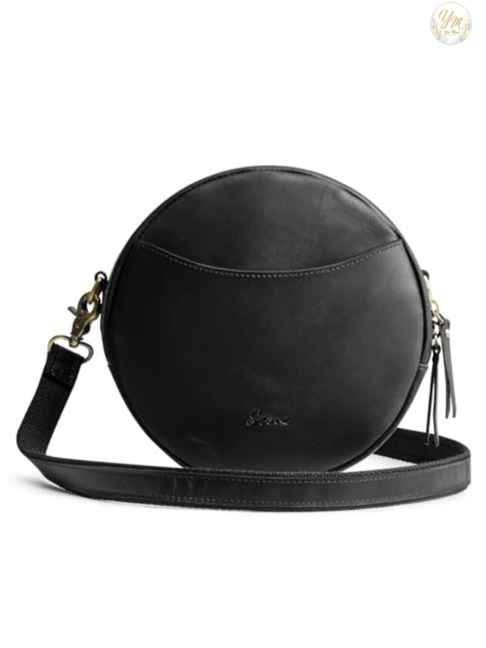 Leather Round Crossbody Bag Circle Purse Adjustable Strap Travel